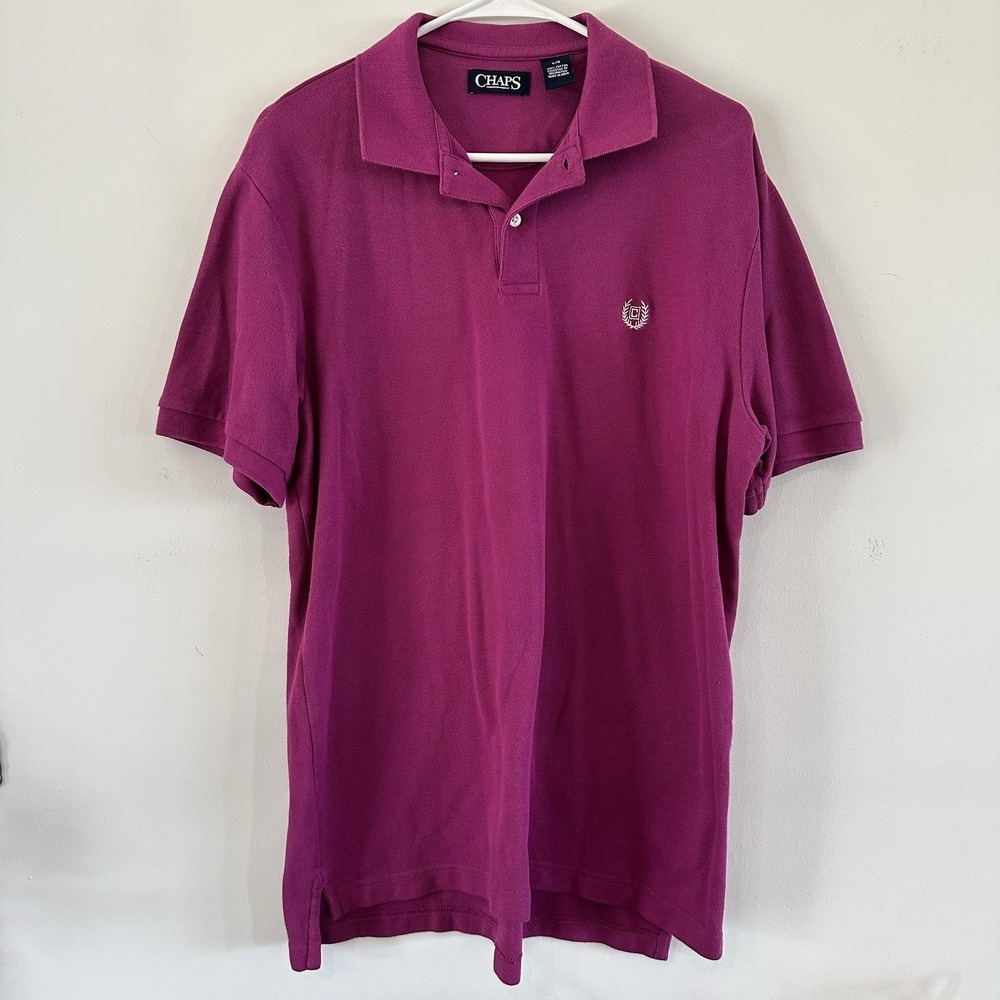 Chaps Polo Mens Magenta Short Sleeve Shirt Large Preppy Golf Country Club Cotton